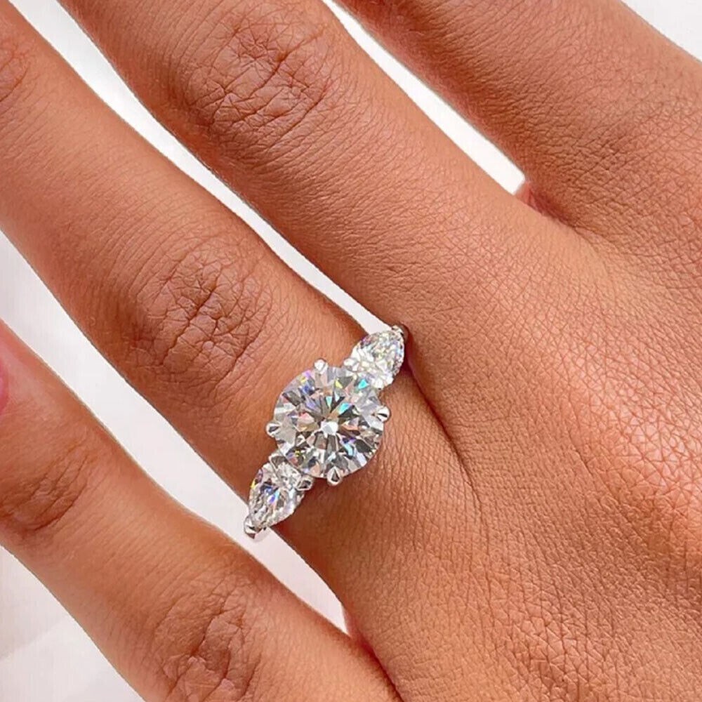 2.20Ct Round Simulated Diamond Three Stone Wedding Ring In 14k White Gold Plated