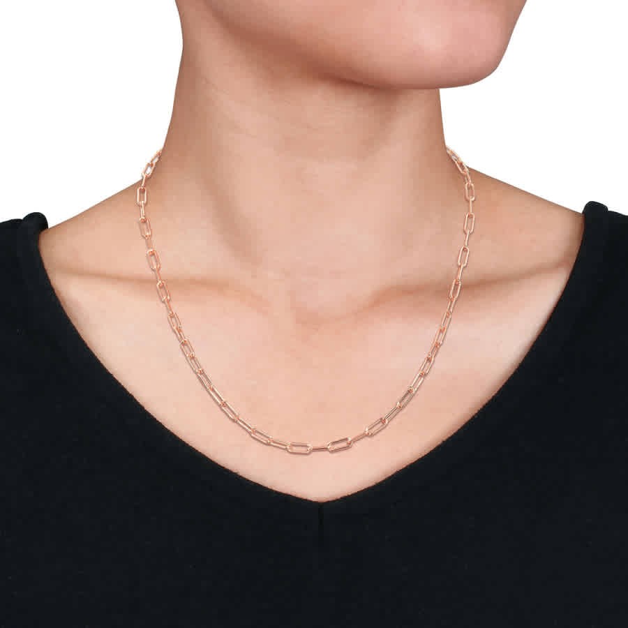 AMOUR 3.5mm Paperclip Chain Necklace In Rose Plated Sterling Silver, 18 In