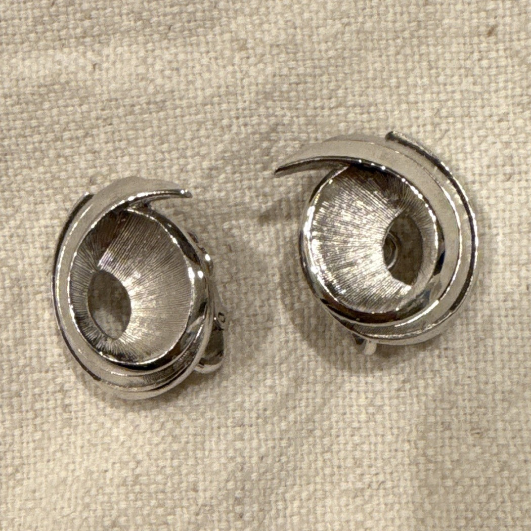 Trifari Silver Tone Round Swirl Clip-On Earrings