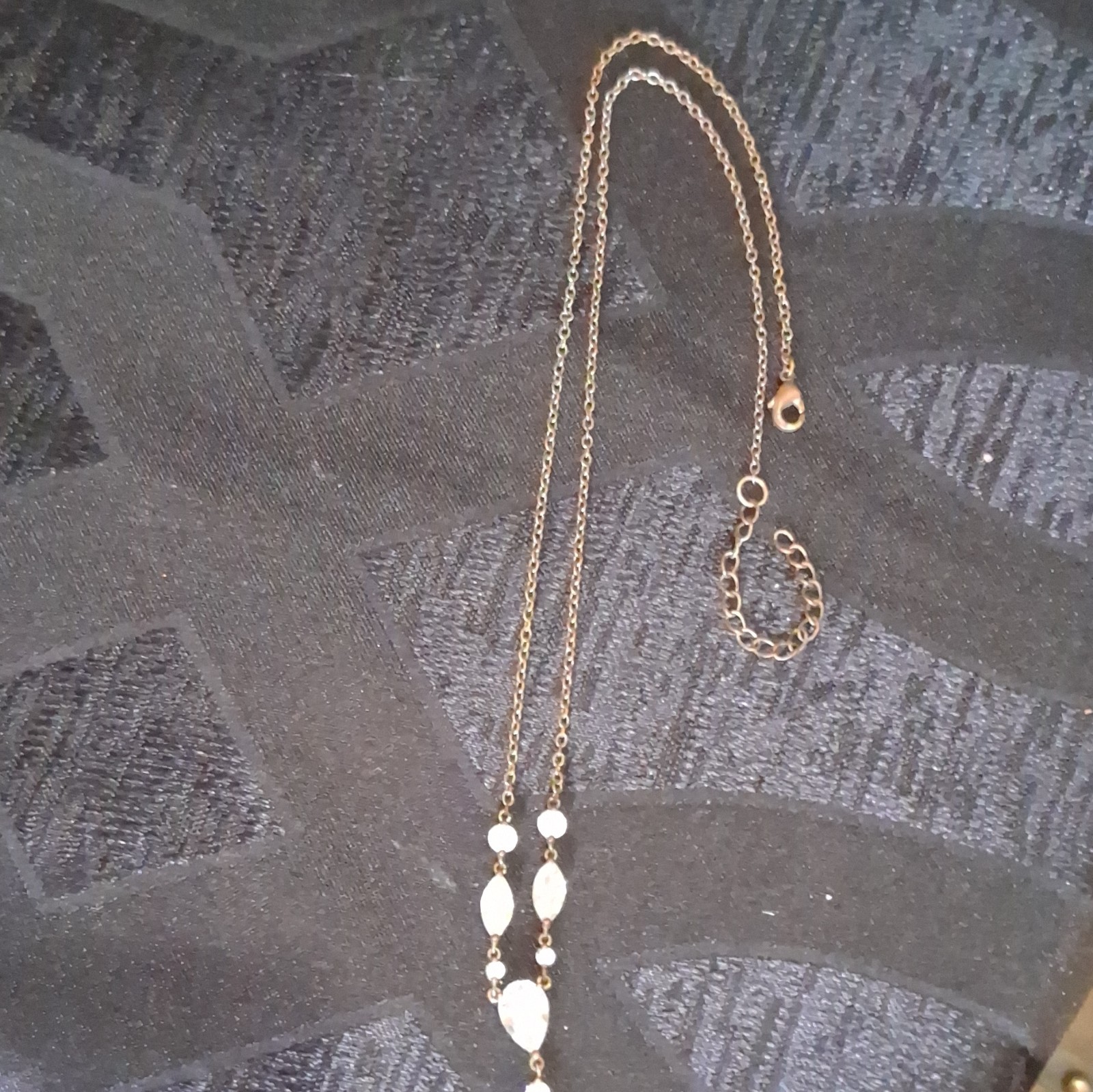 VintageGold-Tone Crystal Teardrop Y-Drop Pendant Necklace Cable Chain Adjustable