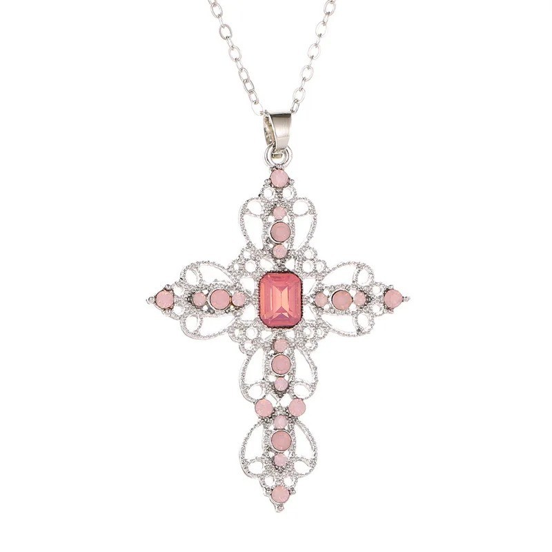 Gothic Big Zircon Cross Necklace Unisex Y2K Irregular Goth Large Cross Pendant