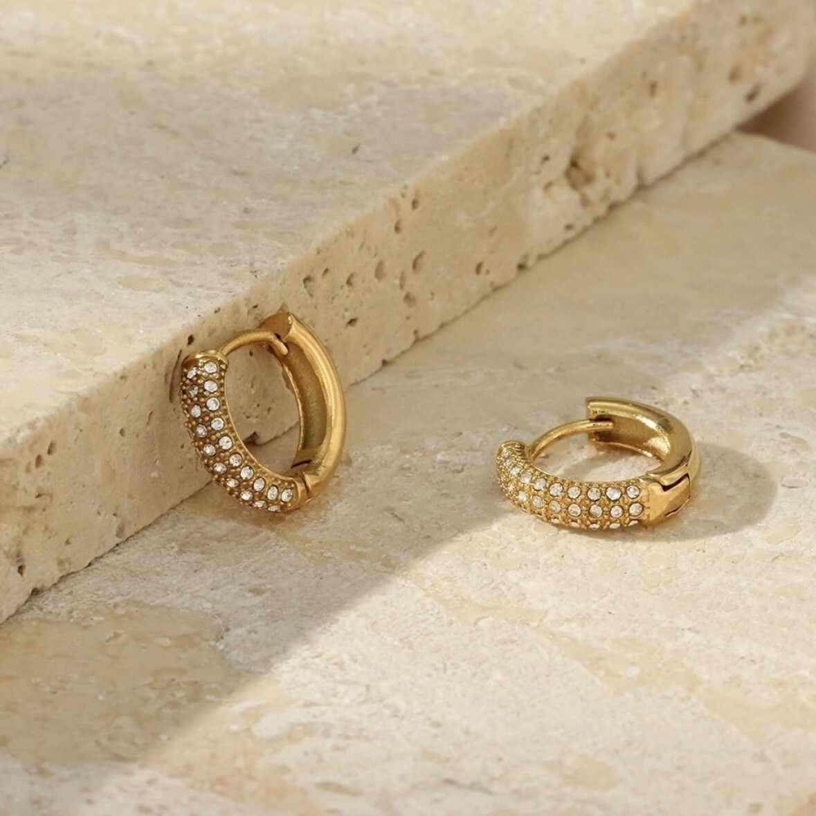 14mm CZ Small Gold Hoop Earrings for Women Men