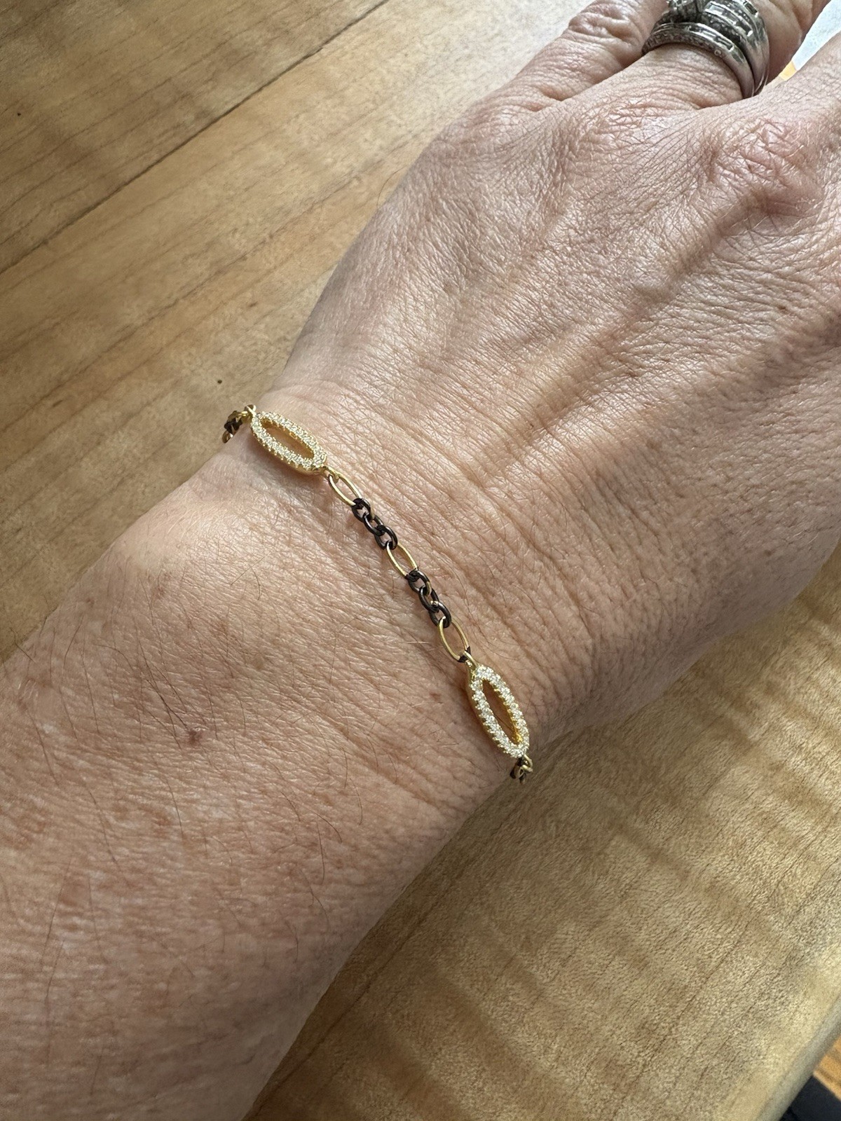 Freida Rothman 2-tone black rhodium and matte gold bracelet w/pave CZs
