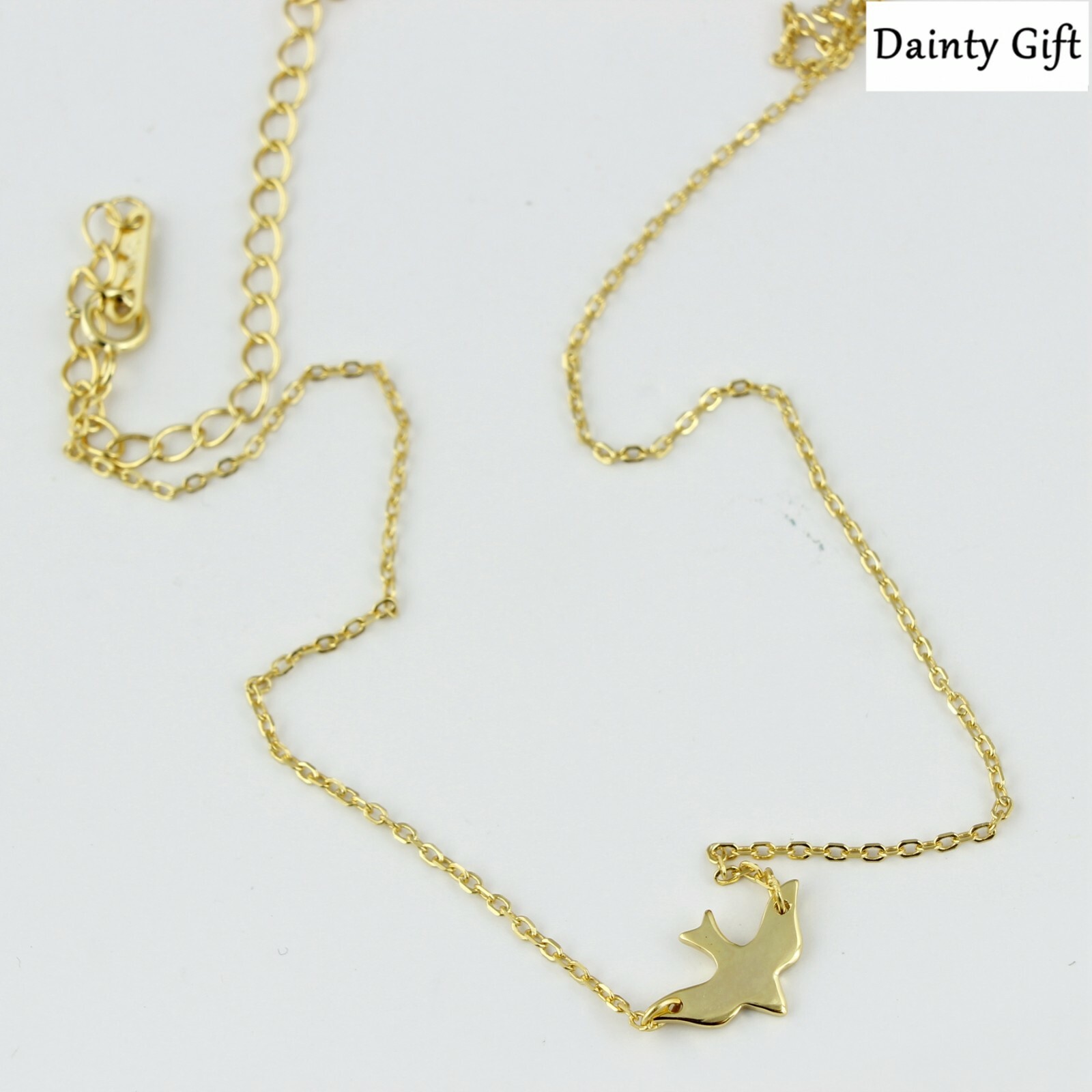 Women / Girl Gold Plated 925 Sterling Silver Bird Choker Chain Necklace 12-15″