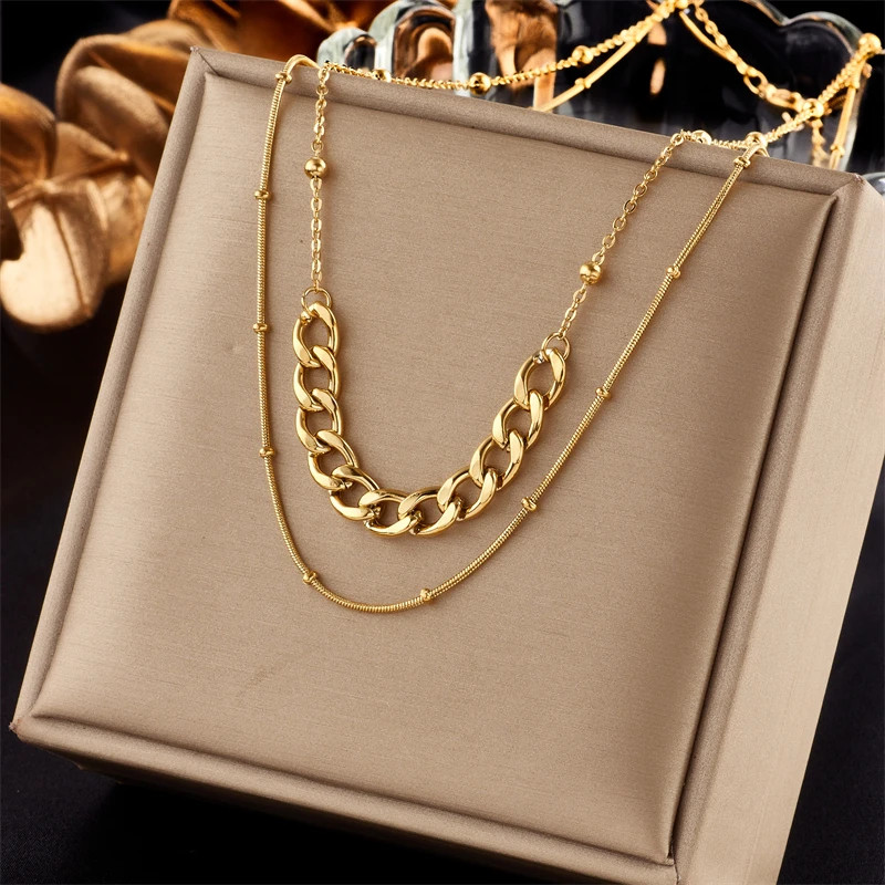 Ball Bead Chain Necklace 316L Stainless Steel Imitation Pearl Women Jewelry