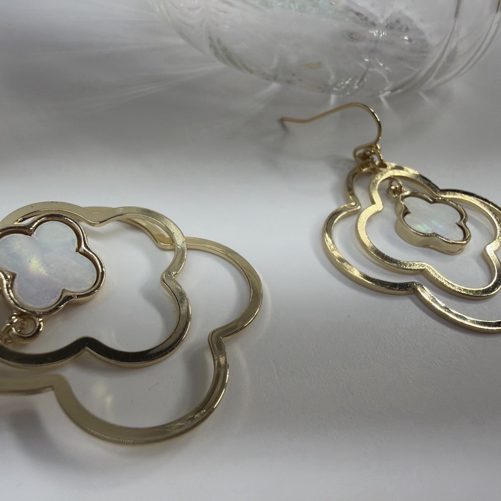 Gold Tone Mother of Pearl Dangle Drop Hook Earrings