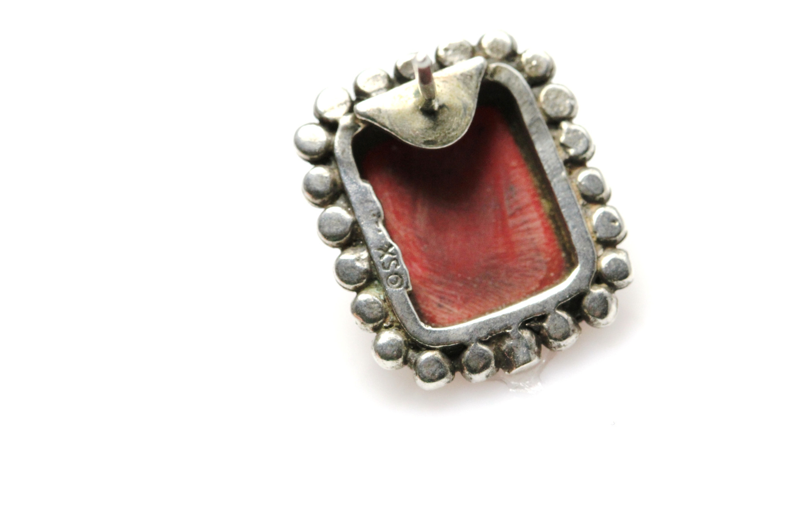 Rectangular Shape Red Stone Sterling Silver 925 Earrings 7.4 Grams (EAR2724)