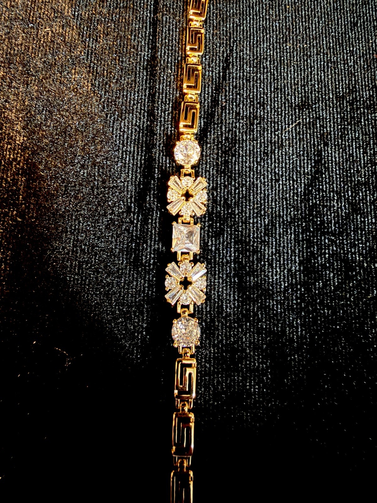 Beautiful Greek Style 14k Gold Filled Link Bracelet Clear AAA CZ 6.5/7.5in