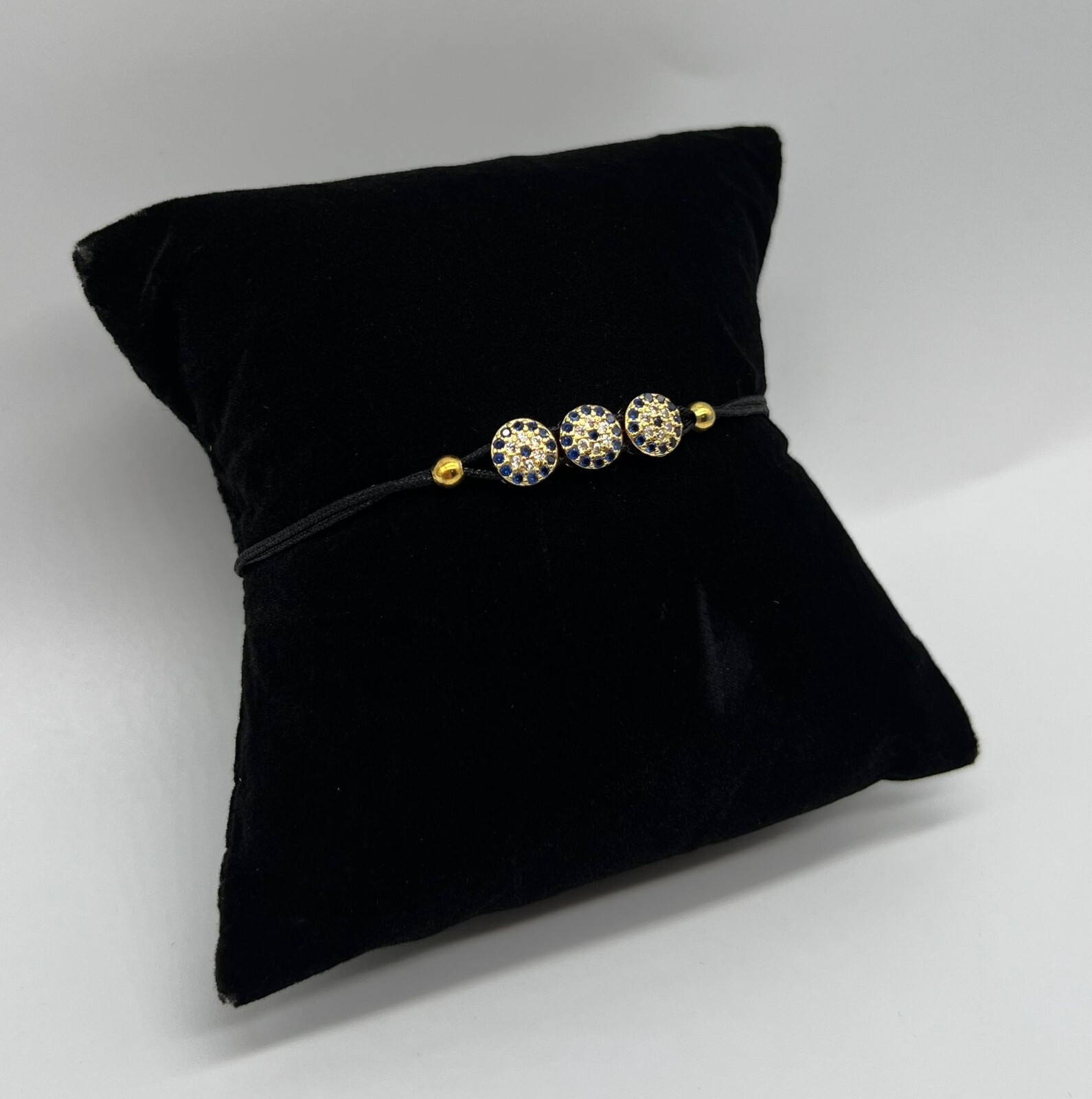 Black String Bracelet Cubic Zirconia Crystal Three Blue Evil Eye Gold Color
