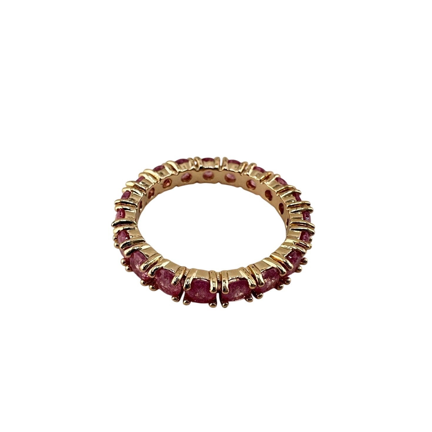 Pink Glass Round Brilliant Prong Set Eternity Band Rose Gold Tone Size 5.75 Ring