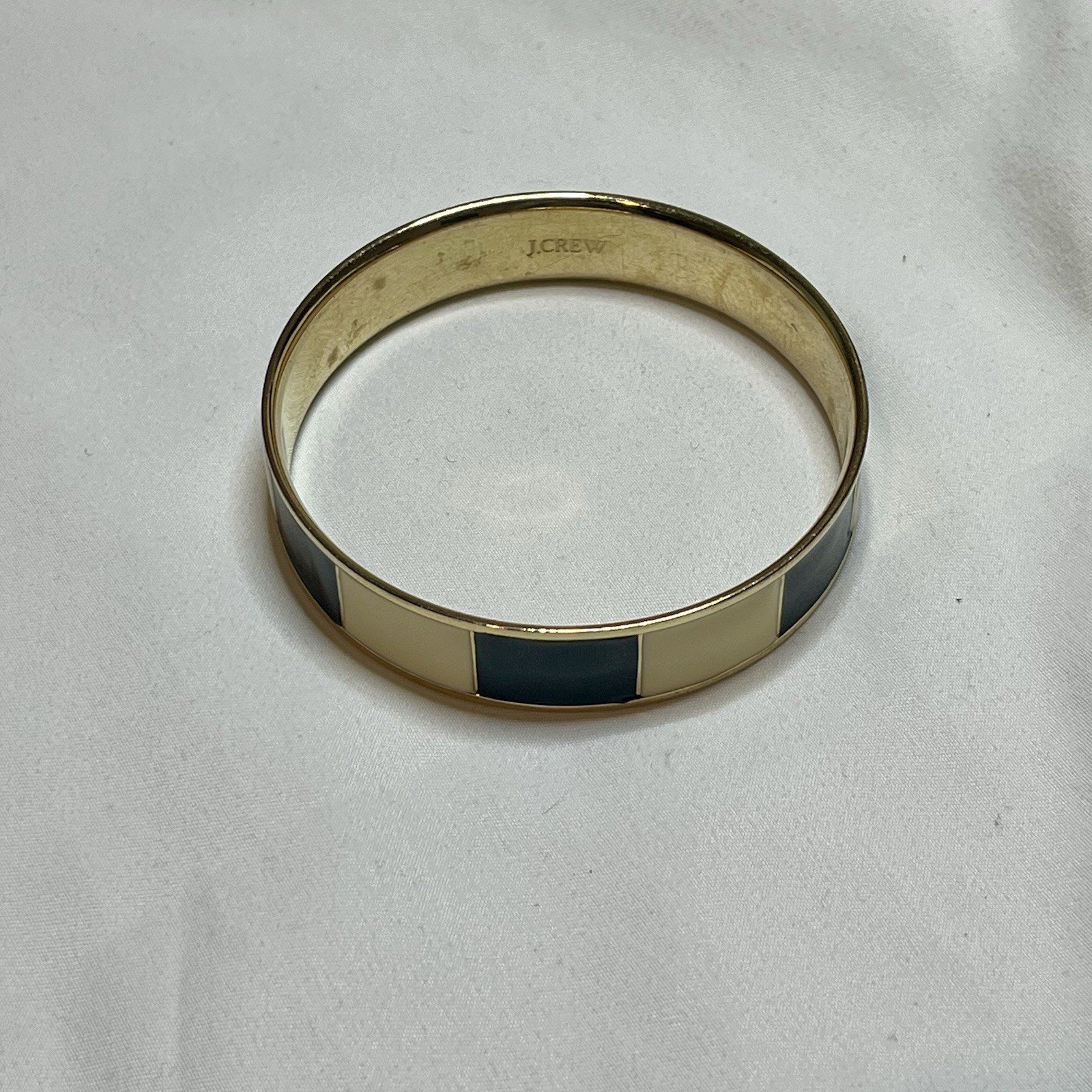 J Crew White/cream And Black Gold Tone Bangle