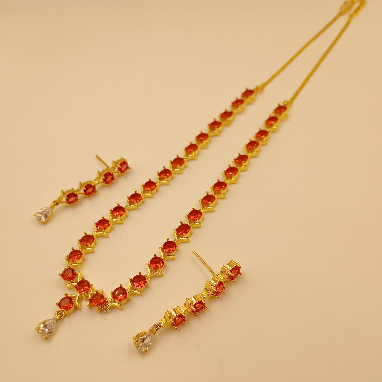 Red Garnet Necklace Set 22k Gold Plated Jewelry Set for Women Gift