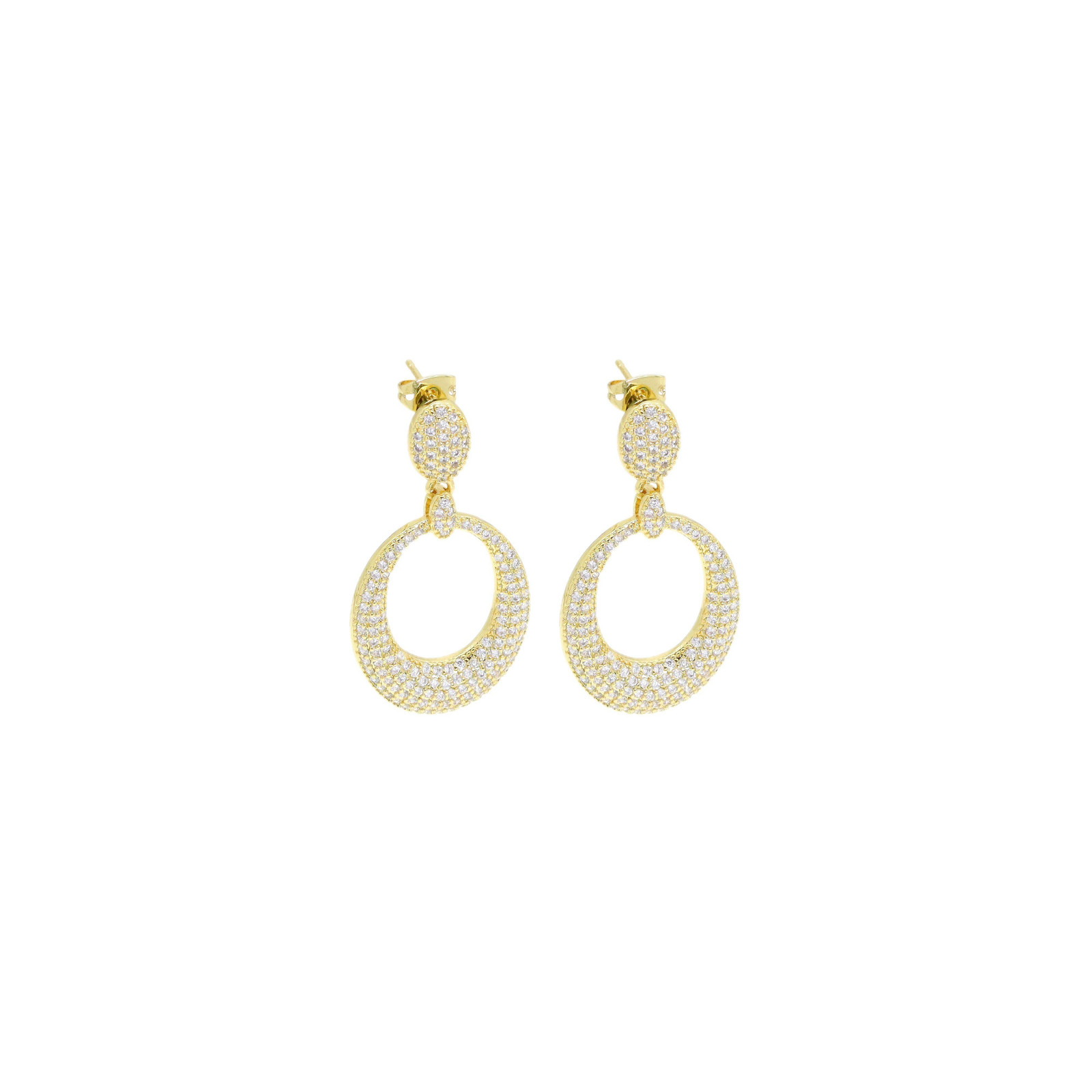 Fully CZ Pave Gold Oval go-go Dangle Earrings, Sku#LD520
