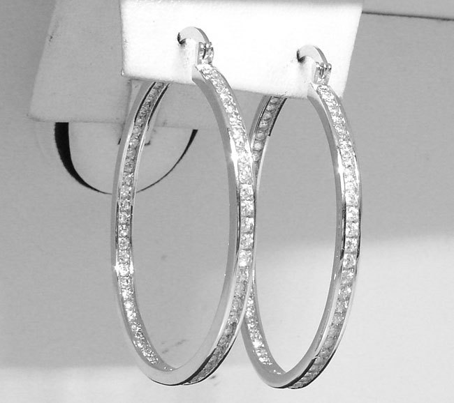 1.5″ Inside Out Diamonique CZ Hoop Earrings Anti-Tarnish 925 Sterling Silver QVC