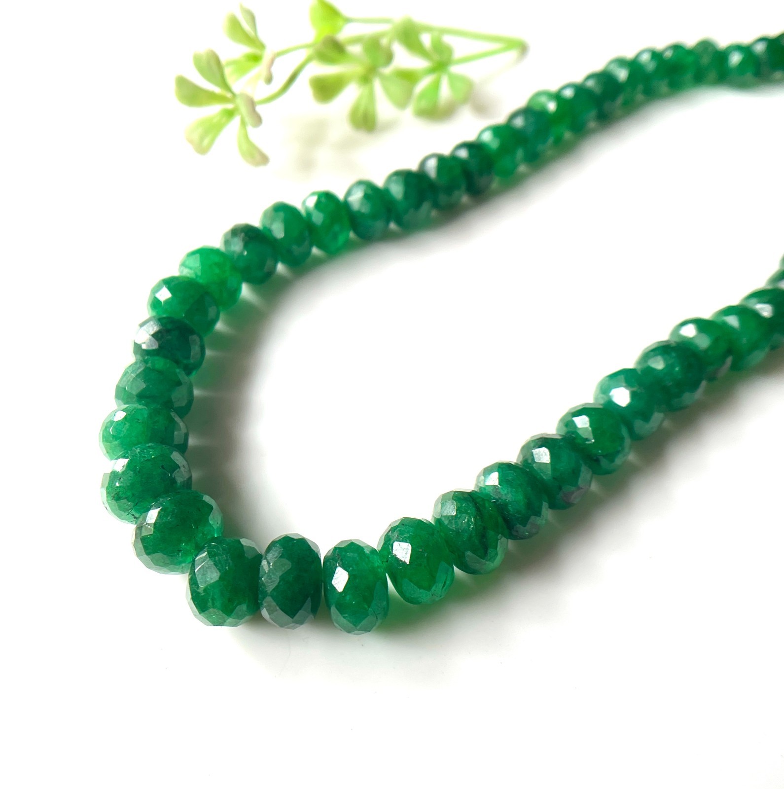 100%Natural Emerald Faceted Rondelle Beaded Necklace-8/6 MM-Gift For Her