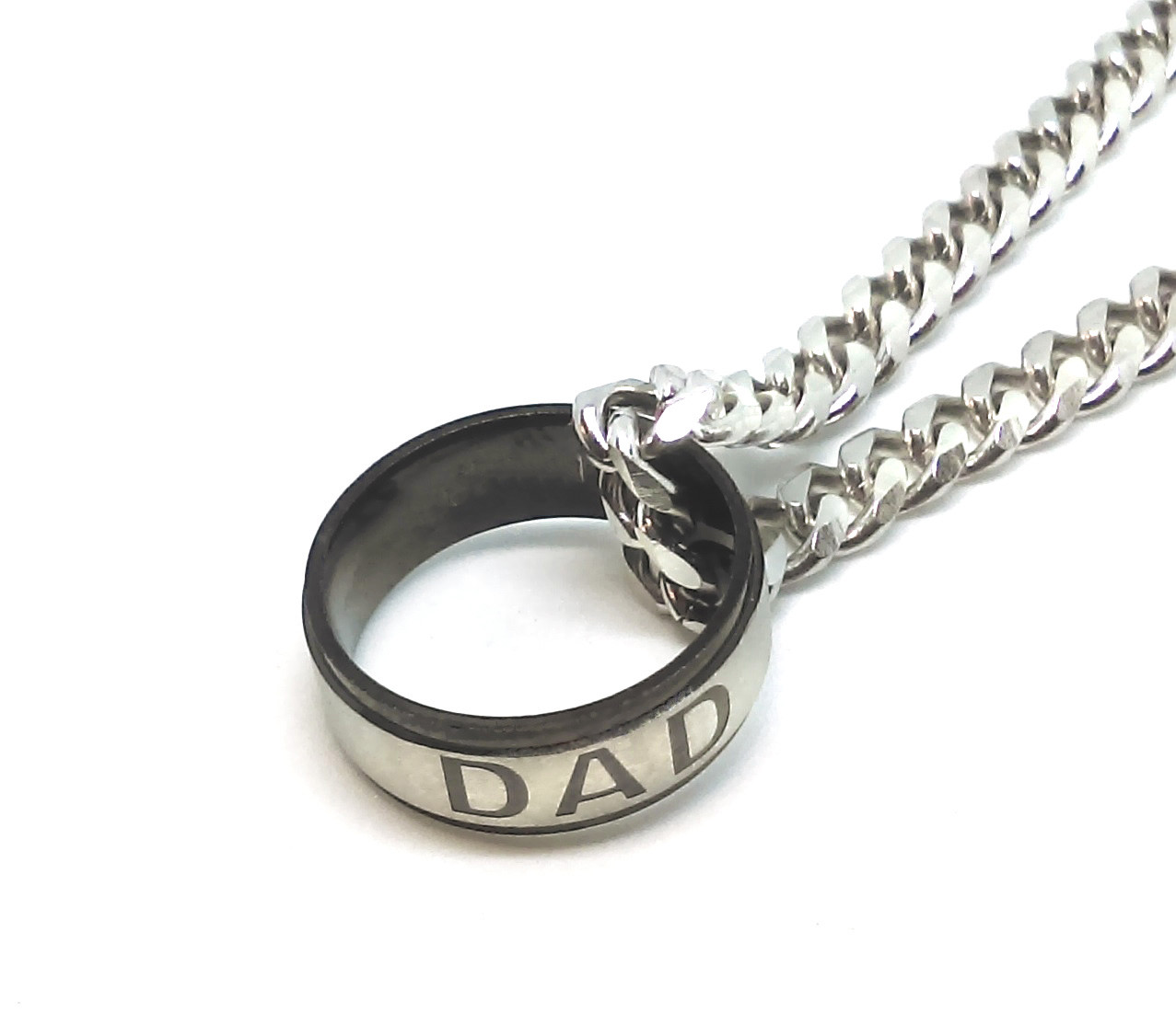 Father’s Day Love You Dad Stainless Ring With 24″ Curb Link Necklace D569G