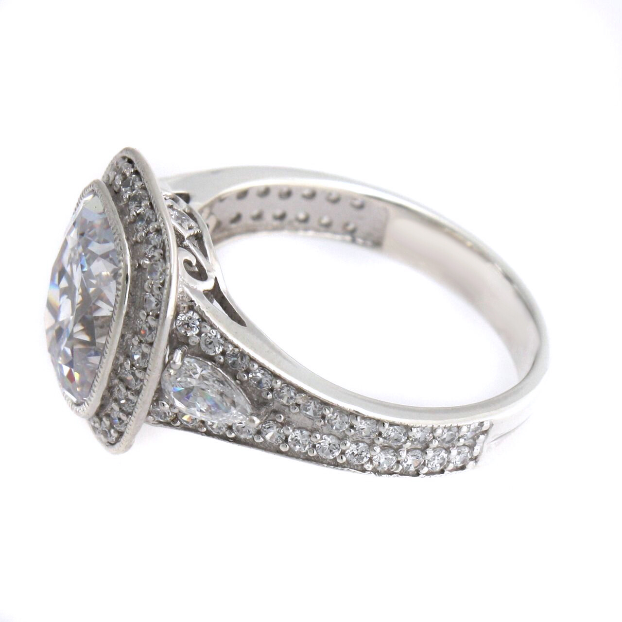 5.26 Ct Cushion Simulated Diamond Antique Designer Halo Ring Solid 925 Silver