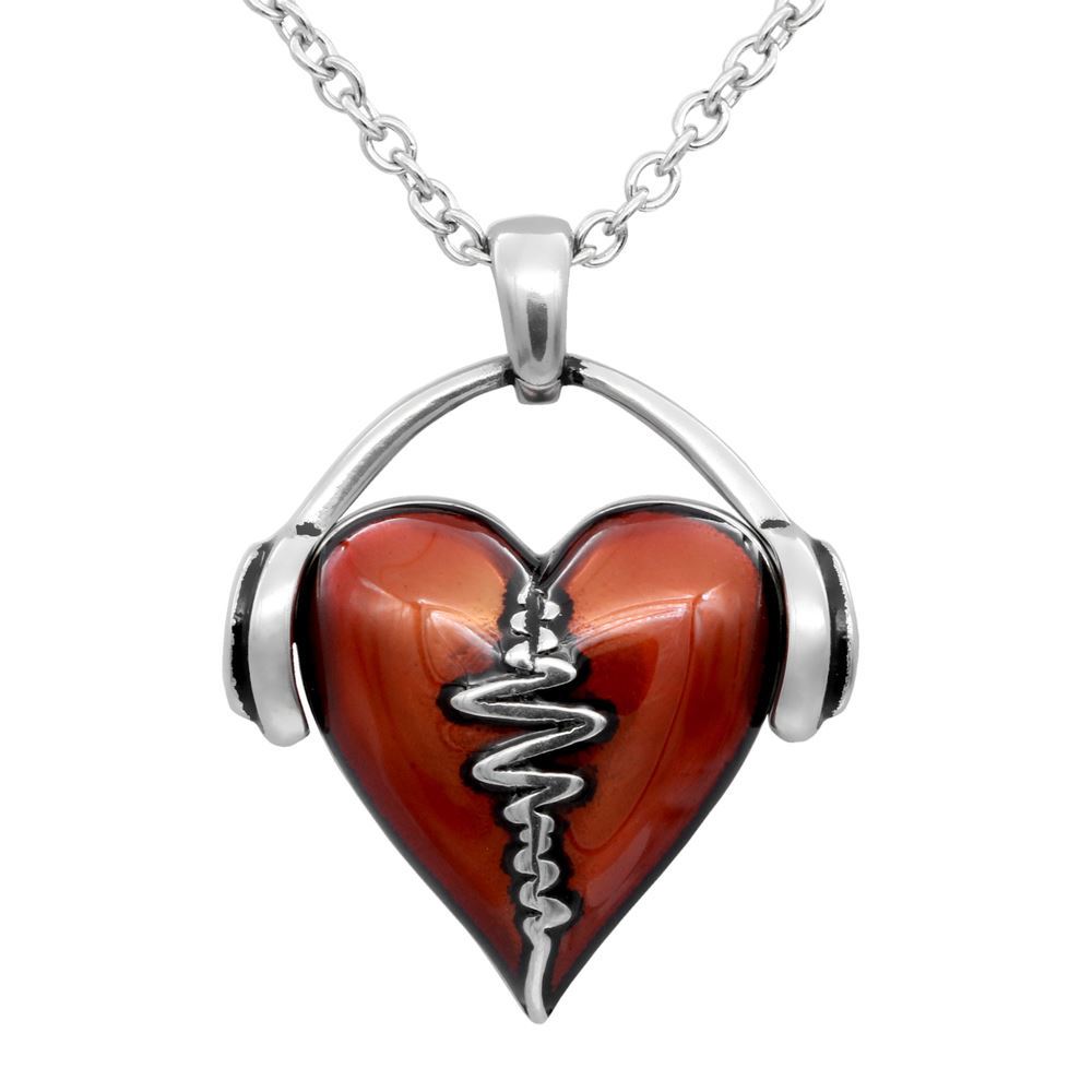 Red HeartBeat Necklace Headphones Music Love Heart Pendant Jewelry By Controse