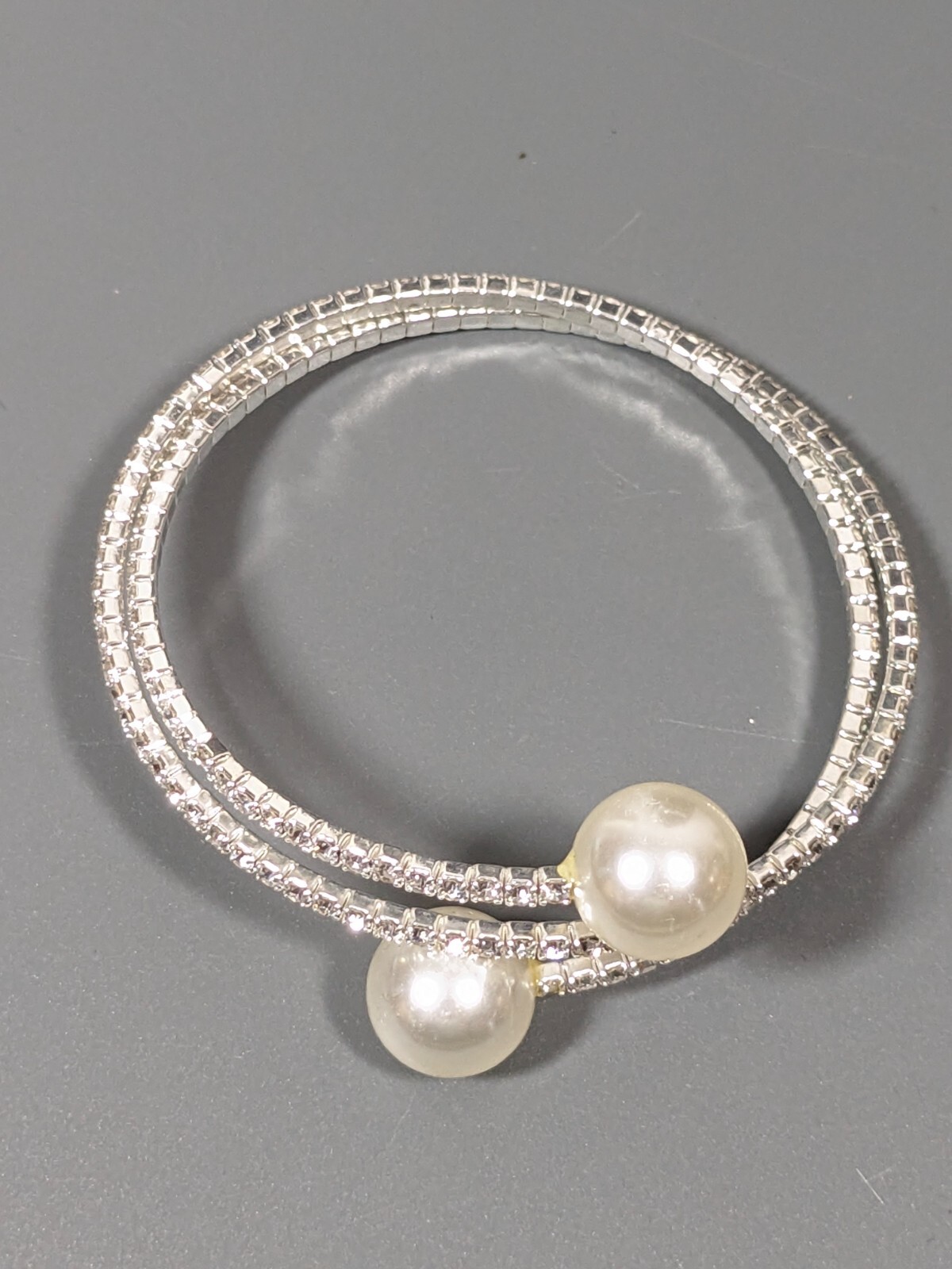 Coastal Bridal Rhinestone Tennis Wrap Bracelet Faux Pearl 7 inch