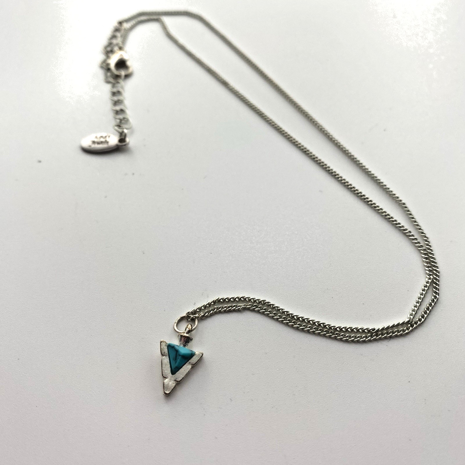 Adult Jewels Necklace Triangle Shaped Turquoise Pendant Silver Tone 16 Inches
