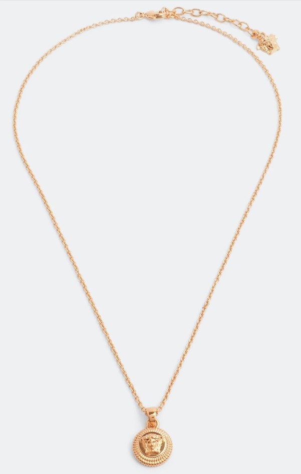 Versace Medusa Head Round Medallion Gold Color Pendant Chain Necklace