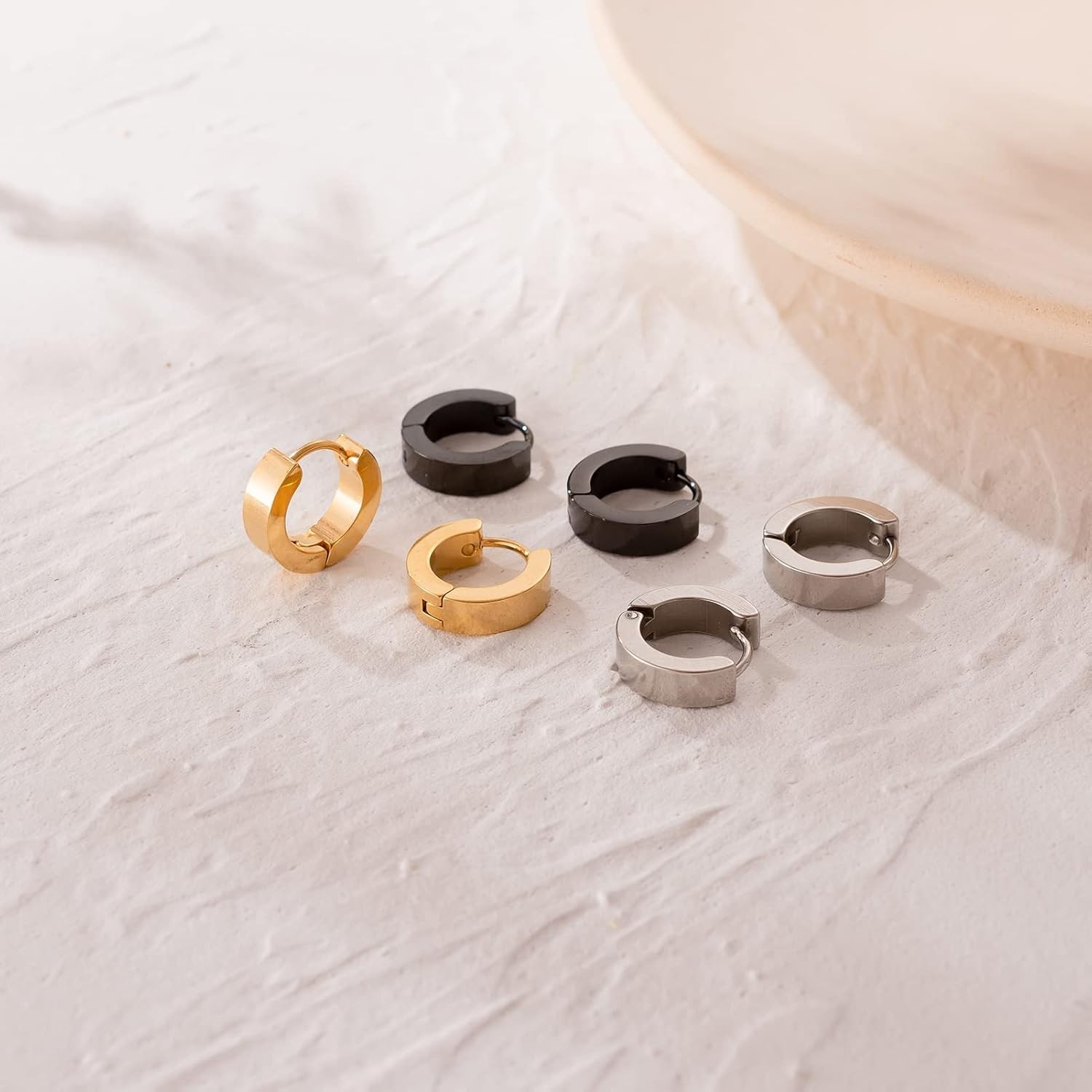Stainless Steel Hoop Earrings for Women Men Minimalist Huggie Earrings Gold Silv