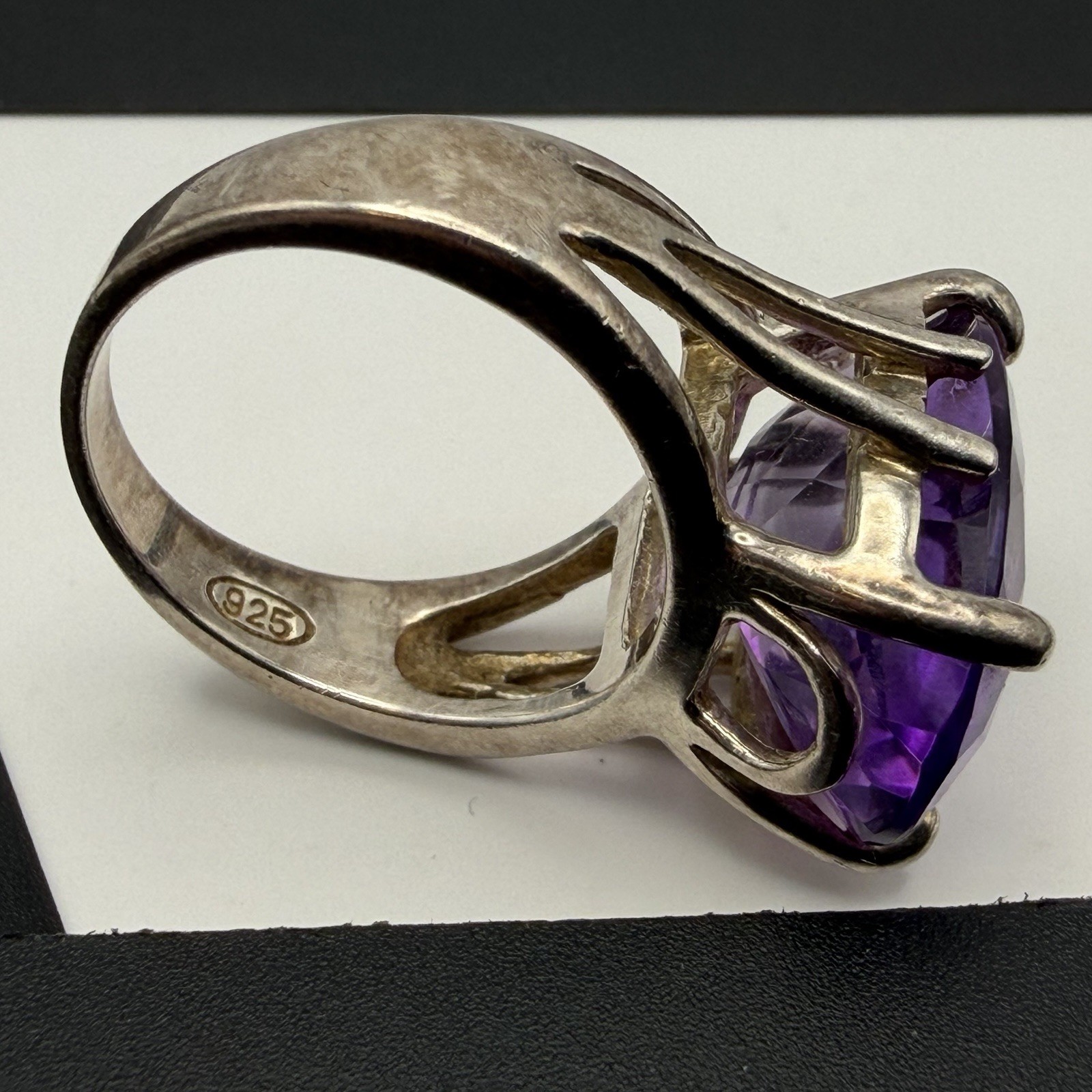 Vtg SETA Sterling Silver Approx 10ct 18x13x7mm Purple Amethyst Size 7 Ring 7.6g