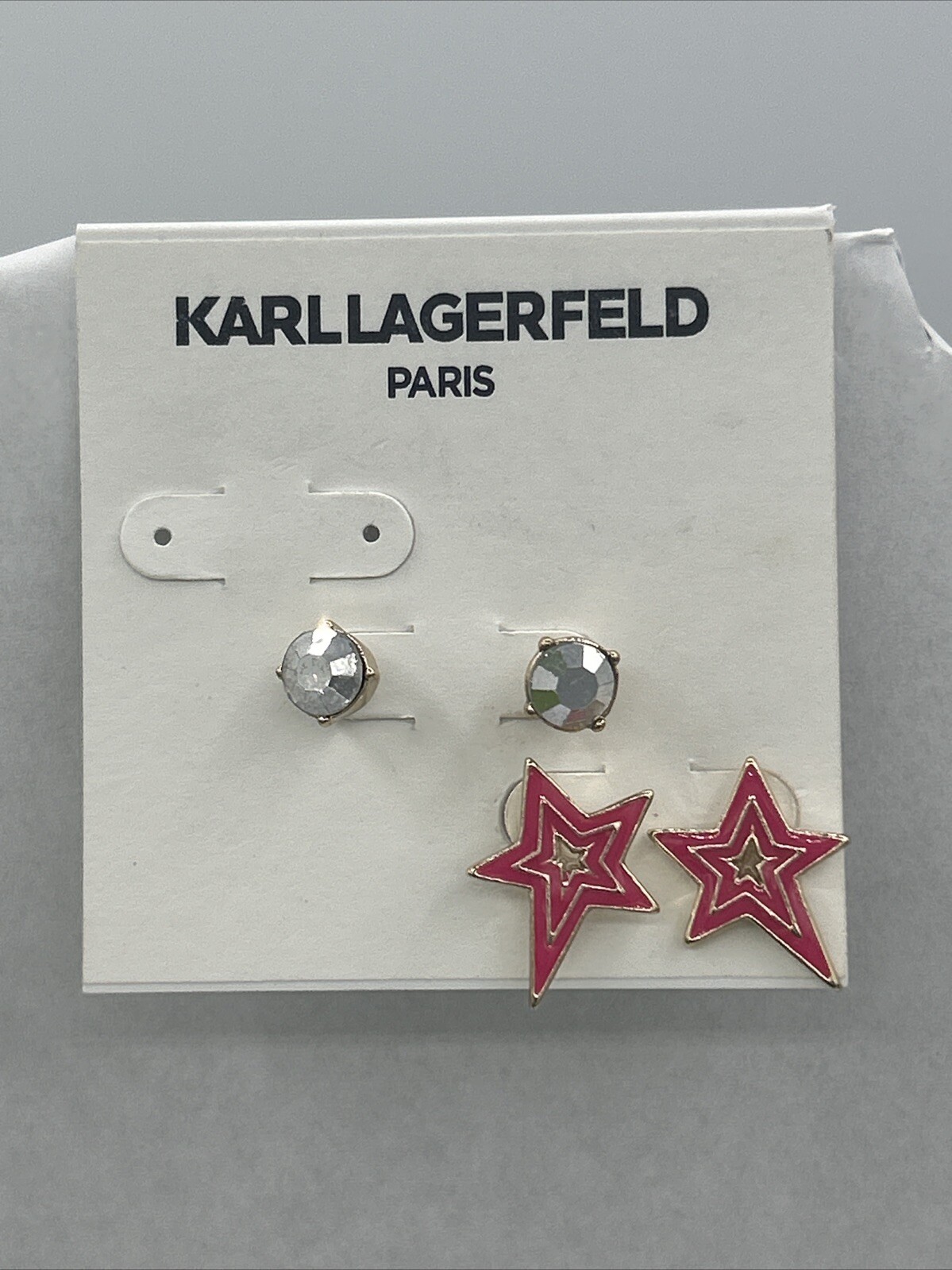 Karl Lagerfeld Paris Post & Stud Earrings, Gold Tone, Pink Stars, 2-Pair Set