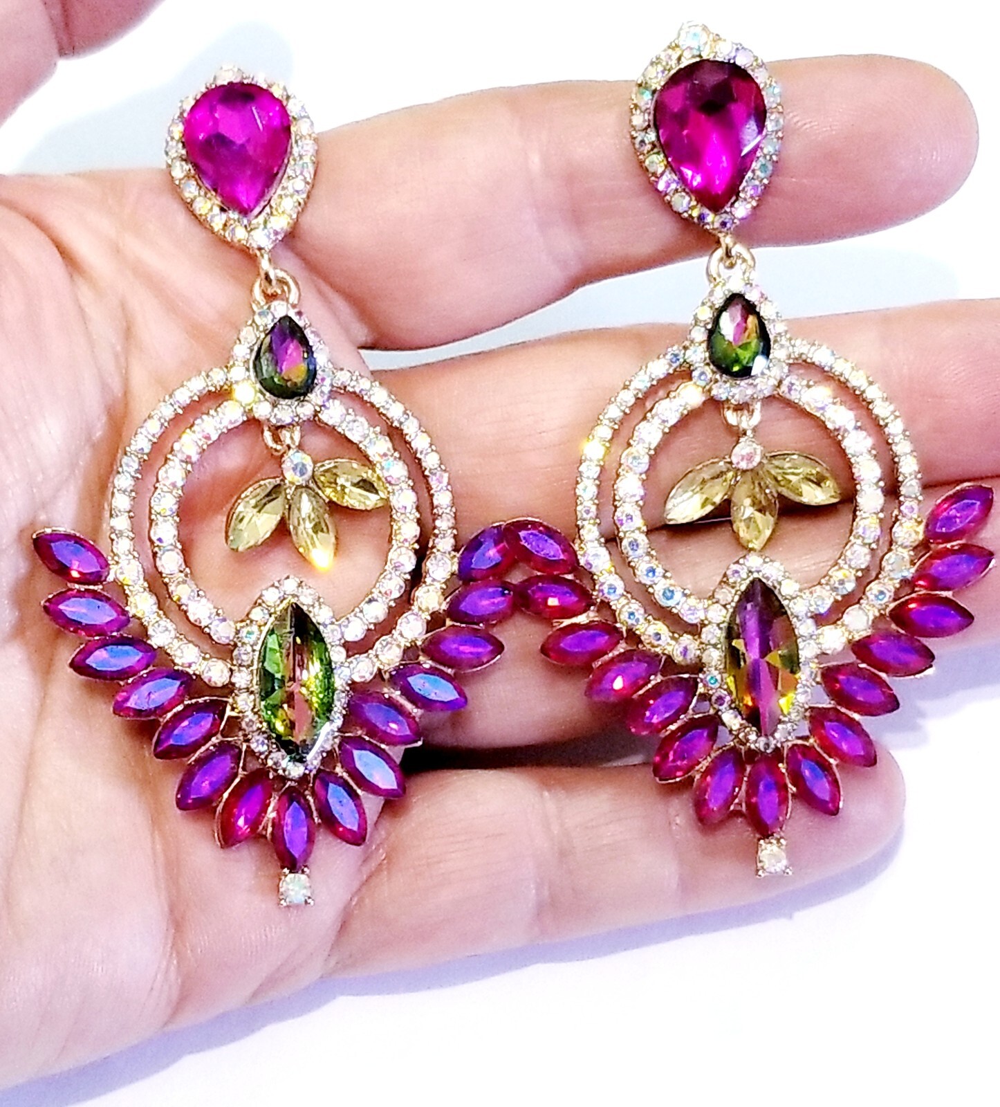 Drop Dangle Bridesmaid Chandelier Earrings 3.2 inch Pink Rhinestone Pageant Prom