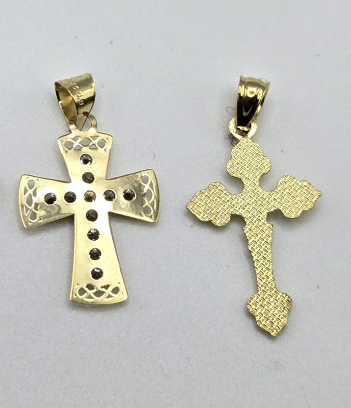Genuine 10K Yellow Gold Cross Pendant BUNDLE, Pave CZ Stones, 3.5mm Bail