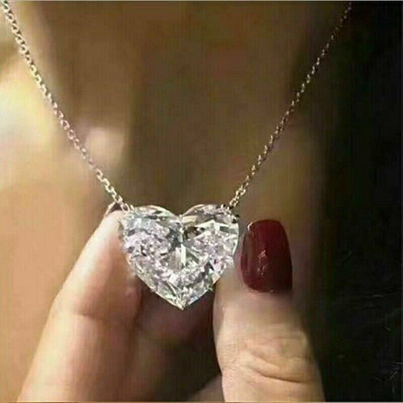 Fashion Plated Silver Heart Necklace Pendant Women Simulated Sapphire Jewelry