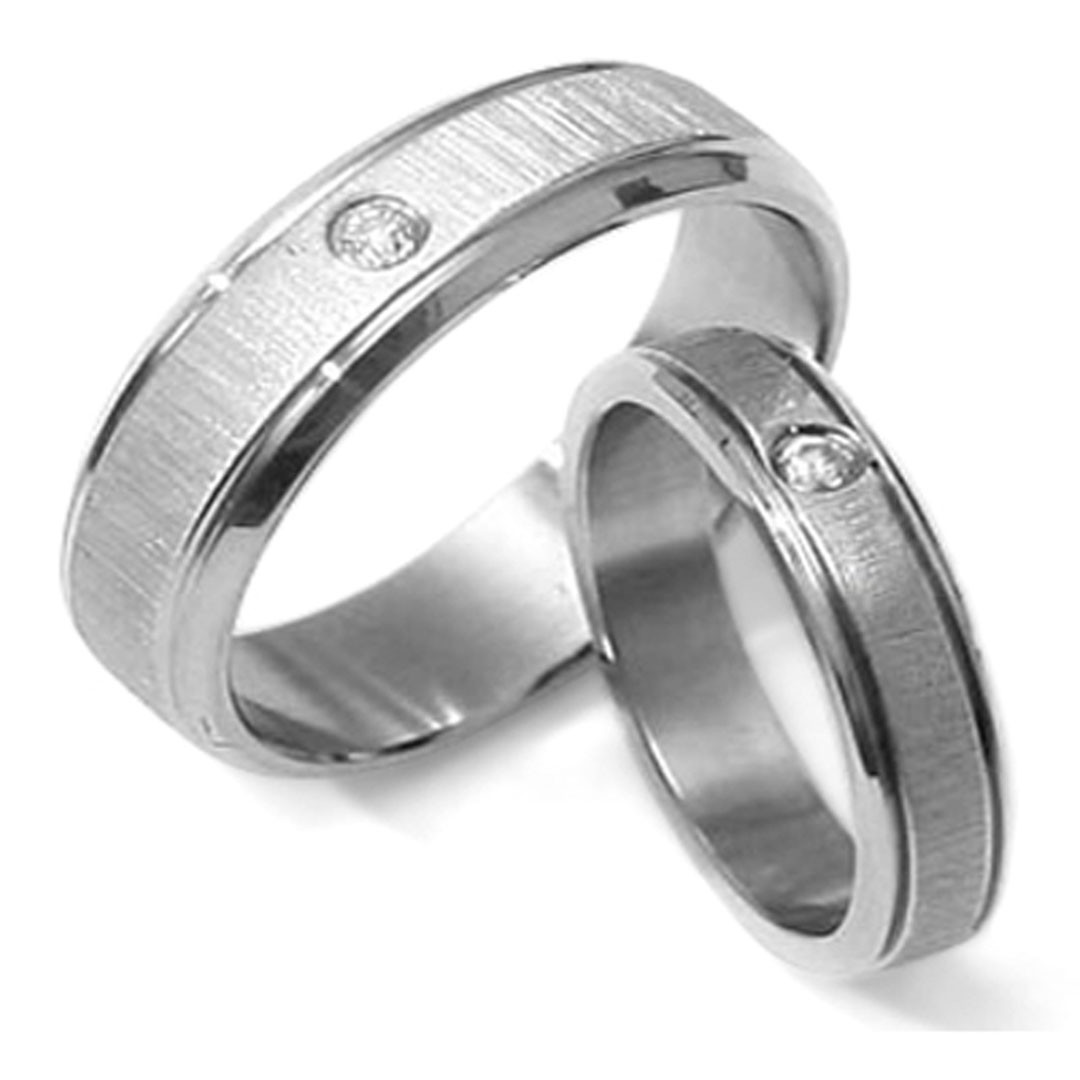 Silver Plain Diamond Crystal Groom &Bride Wedding Titanium Rings Bands Set 029EE