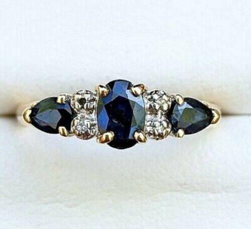 2.50Ct Oval Cut Blue Sapphire Diamond wedding Ring 14K Yellow Gold Plated Silver