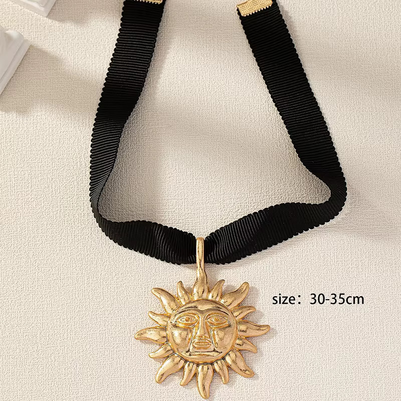 Women’s Fashion Jewelry Black Velvet Choker w/ Large Sun Pendant Necklace 102