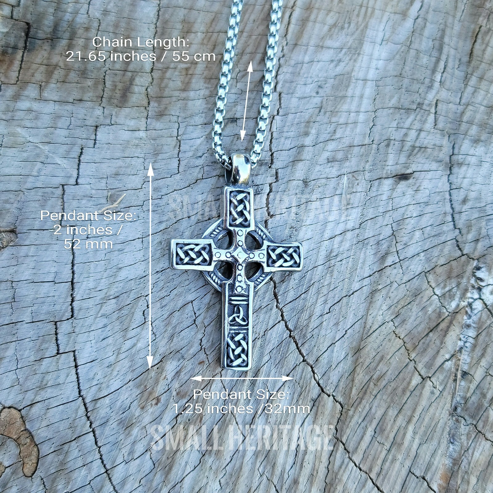 Small Heritage Celtic Irish Cross Necklace Stainless Steel Norse Viking Knot Men
