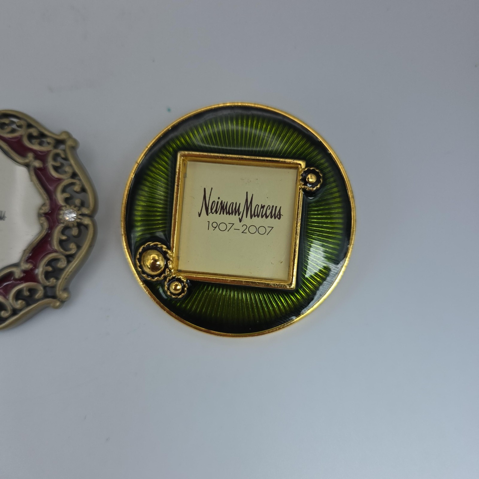 Neiman Marcus Enamel Rhinestone Pins Set Green Red Gold Tone Fashion Costume