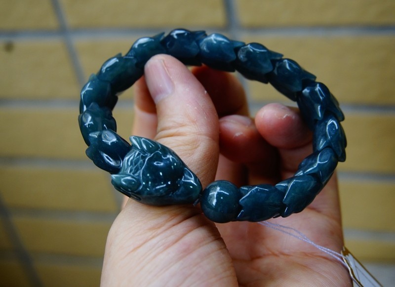 Certified Natural Grade A Jade Jadeite Dragon Bone Beaded Bracelet 7.5” 2204