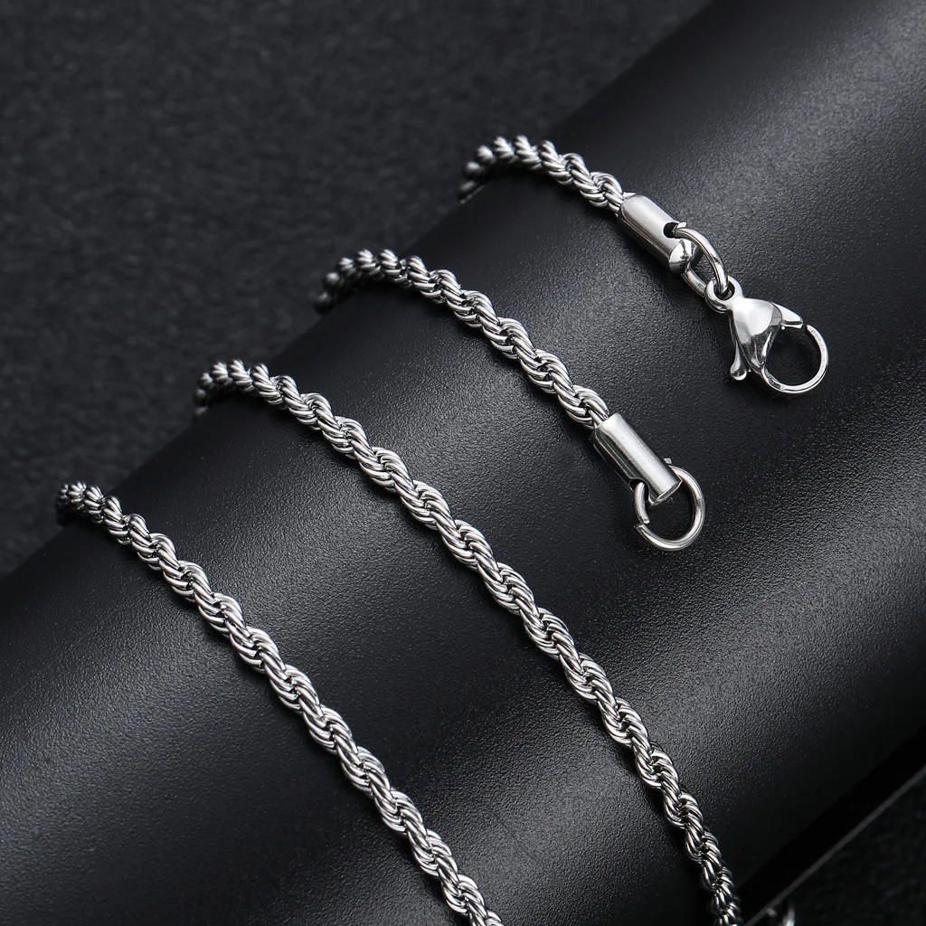 2-6mm Stainless Steel Twisted Rope Chain Necklace Silver Men Women 16-30″