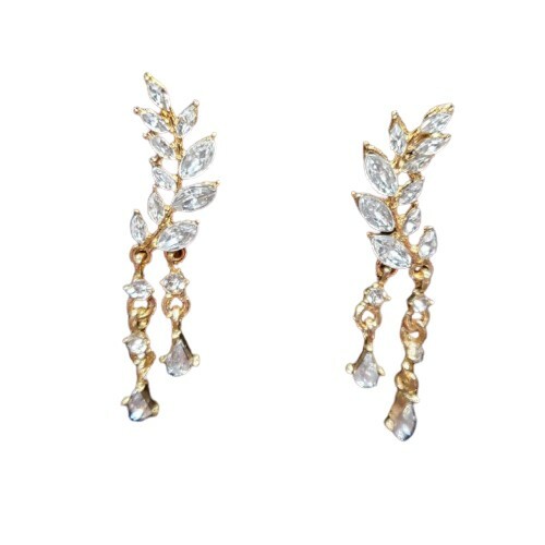 Gold & Rhinestone Dangle Earrings Approx 1.5 Inches NWOT