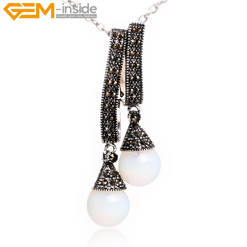 Silver Crystal Marcasite Gemstones Double Enhancer Jewelry Necklace Pendant 12mm