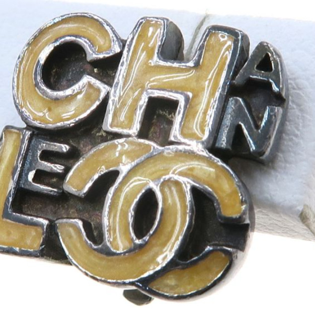CHANEL CC Logos Yellow Clip-On Earrings Silver Tone 00T Auth #7979