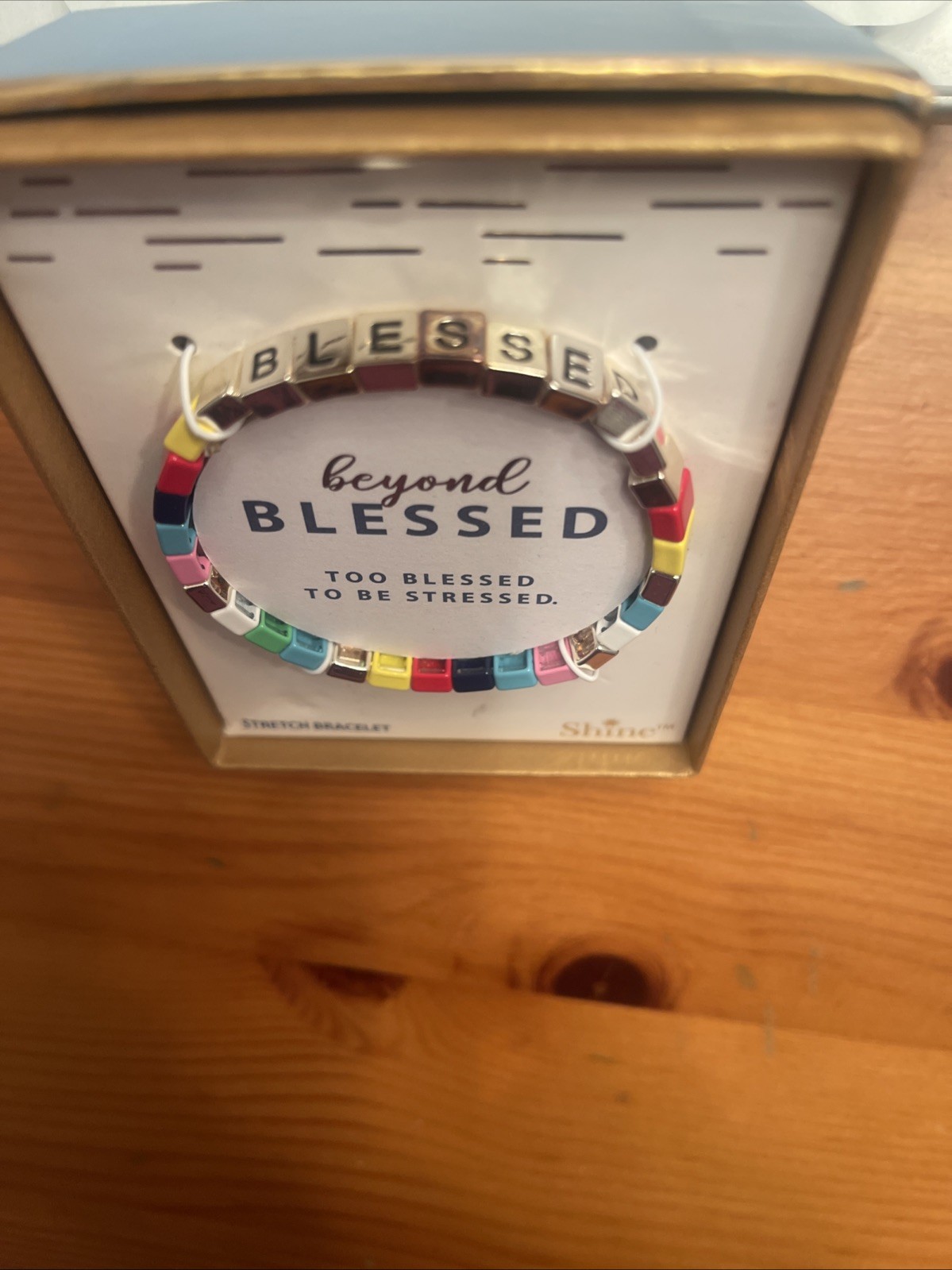 NWT Shine Inspirational Multicolored Beaded Stretch Bracelet “Blessed” Gift