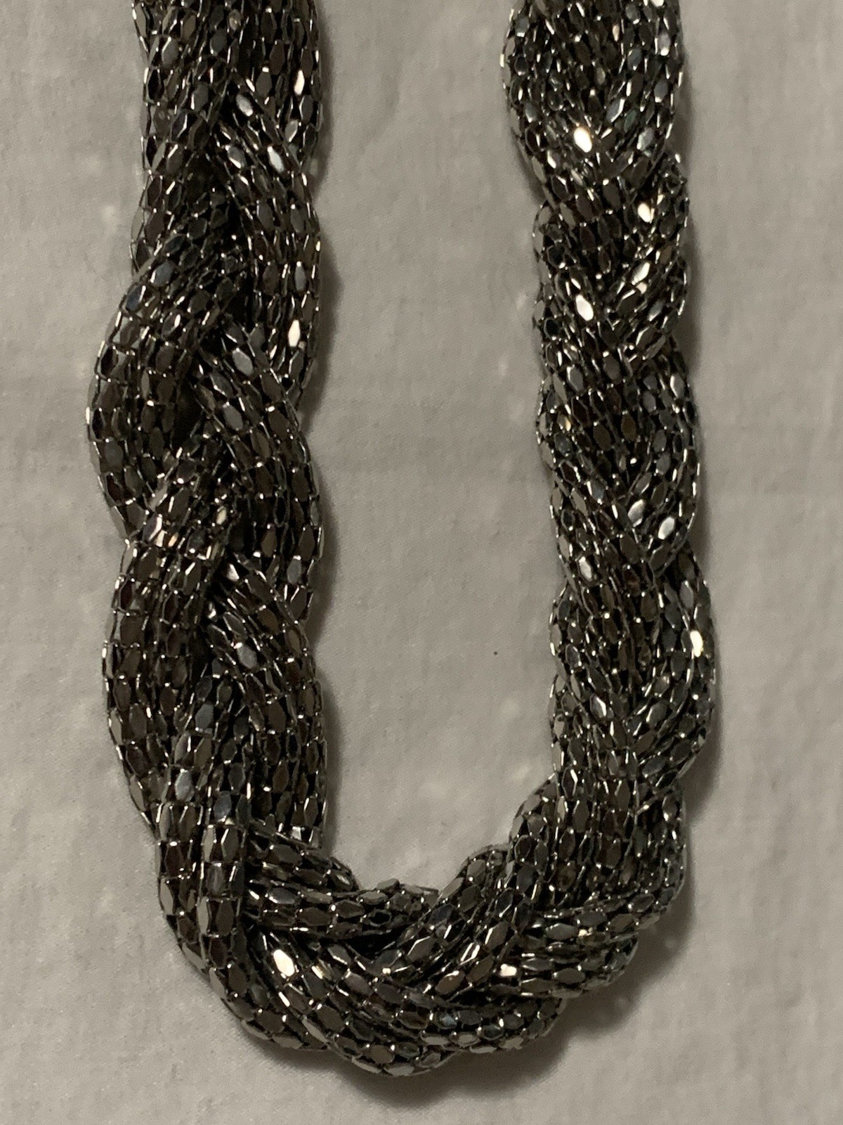 Express Gunmetal Tone Mesh Chain Braided Choker Necklace 19 In Adj. Shiny