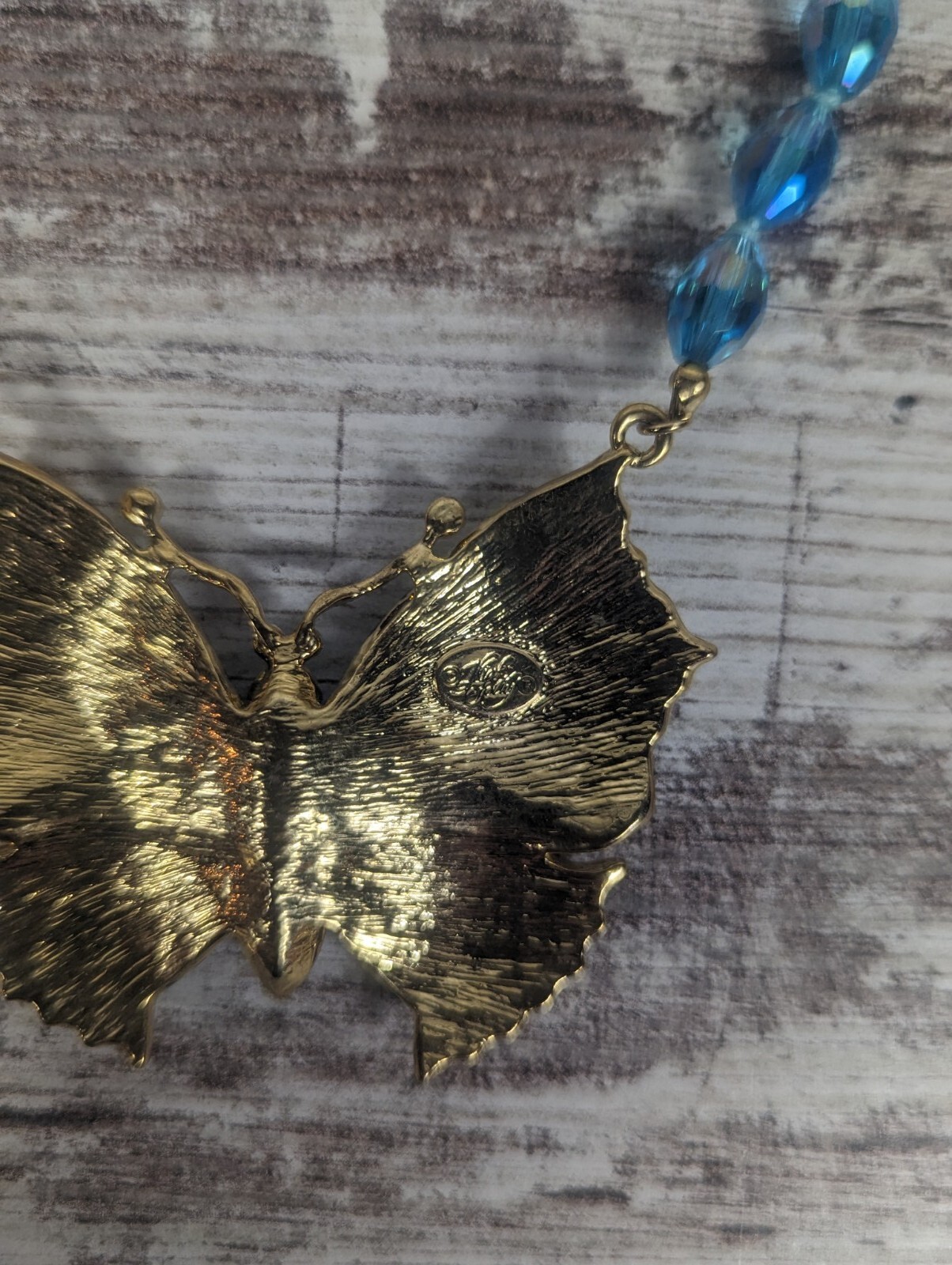 Kirks Folly Mariposa Butterfly Necklace 17″ Beaded Chain 3″ Extender Gold Tone