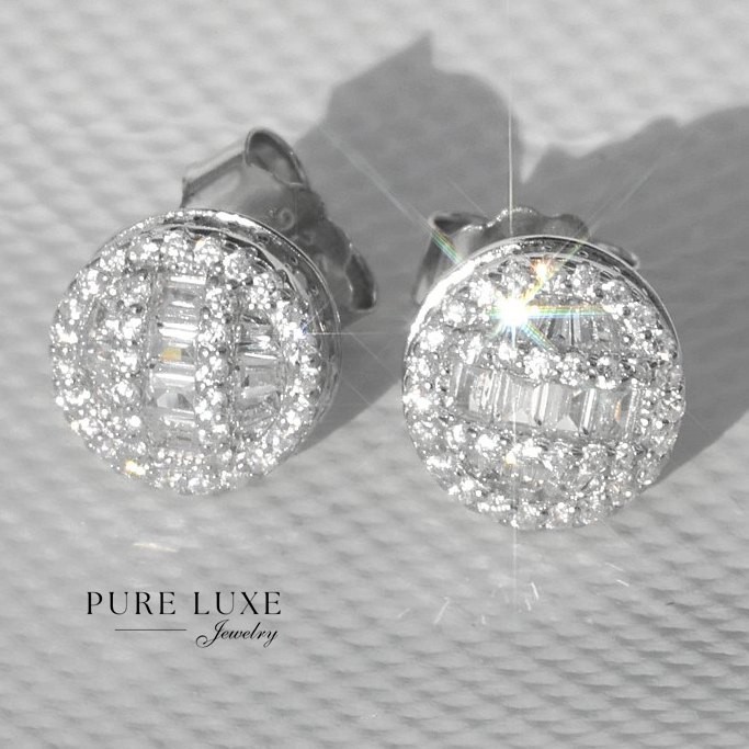 Men’s Sterling Silver 925 CZ Iced BLING 9mm Round Earring Push Back**Box