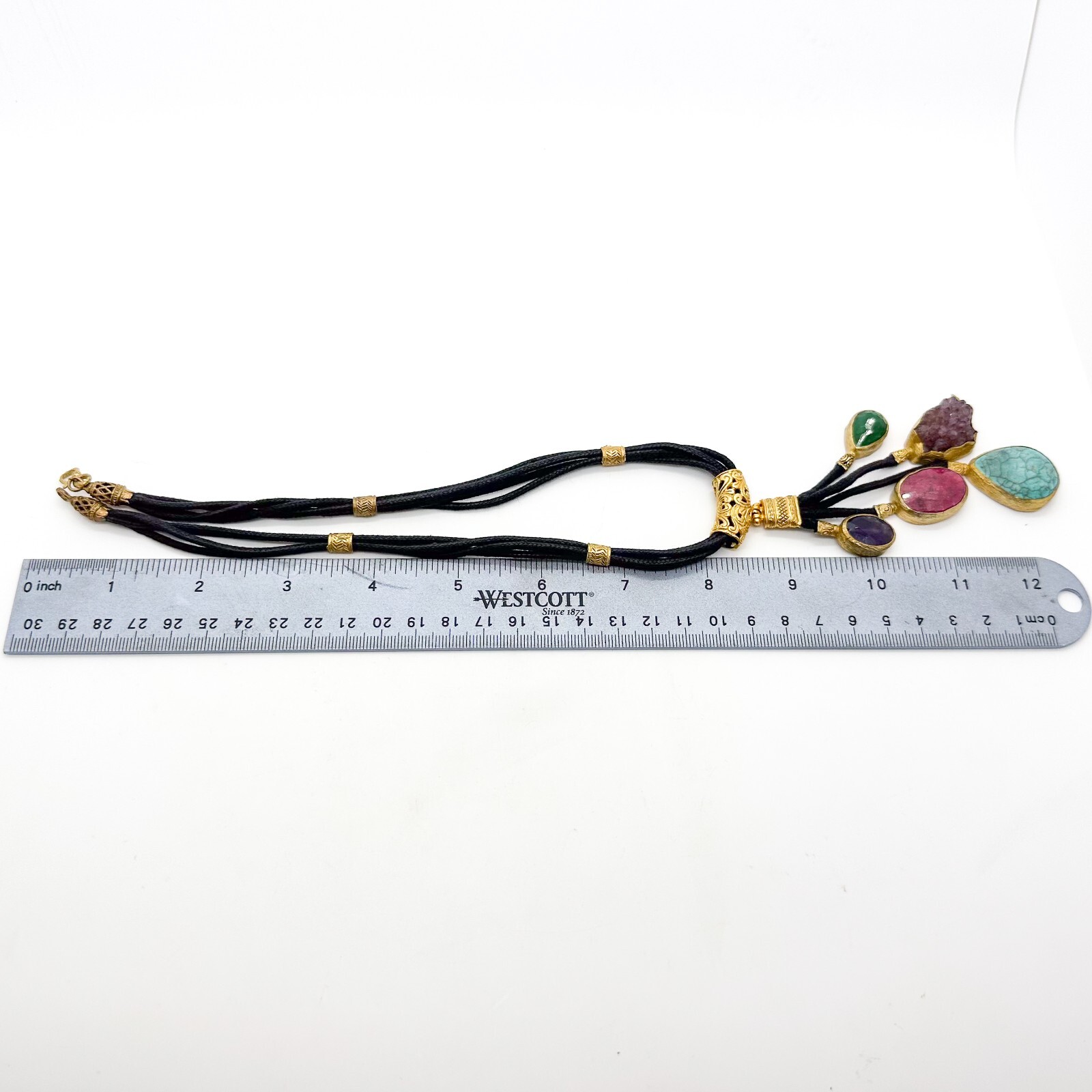 Vita New York Necklace Natural Multi Stone Gold Plated Cord Gold Plated Unsigned