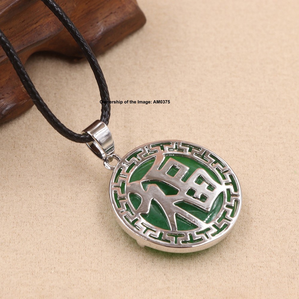 NEW White Alloy 福 Heating Green Jade Pendant Oriental Cultural Pendant 36mm H
