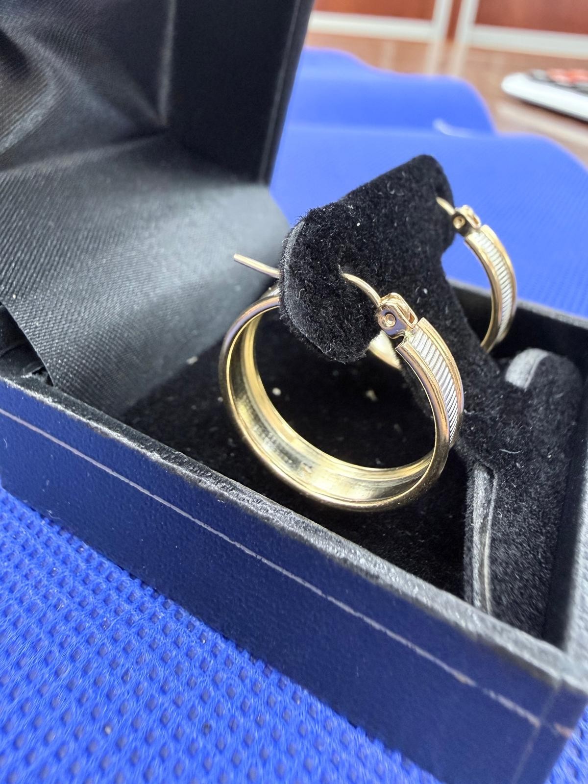 10kt Two-Tone Gold Round Hoop Earrings 20mm No Stone Latch Back Closure