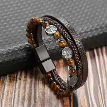 Men’s Braided Leather Bracelet Multilayer Rope Magnetic Clasp Punk Jewelry