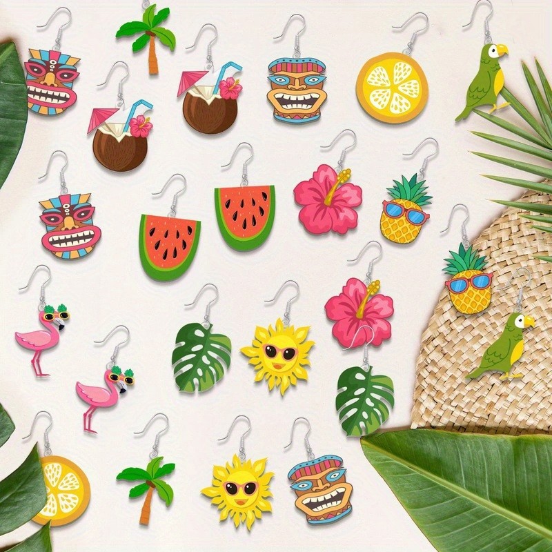 12Pairs Hawaii Cute Pendant Dangle Earrings Bohemian Style Perfect for Beach